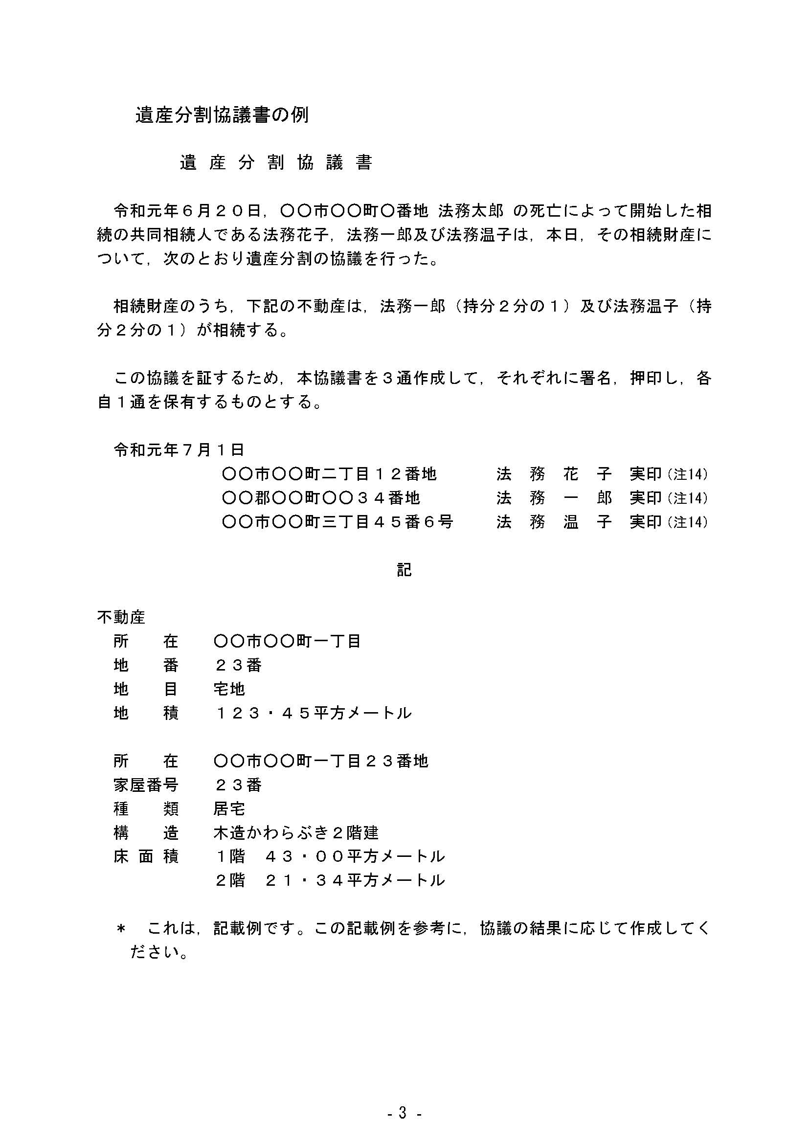 遺産分割協議書 ひな形法務局のひな形